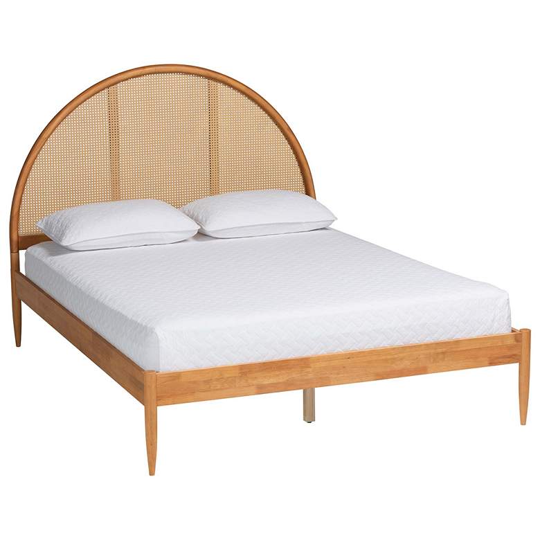 Image 2 Baxton Studio Wrenley Japandi Oak Brown Wood Queen Bed with Antique Rattan