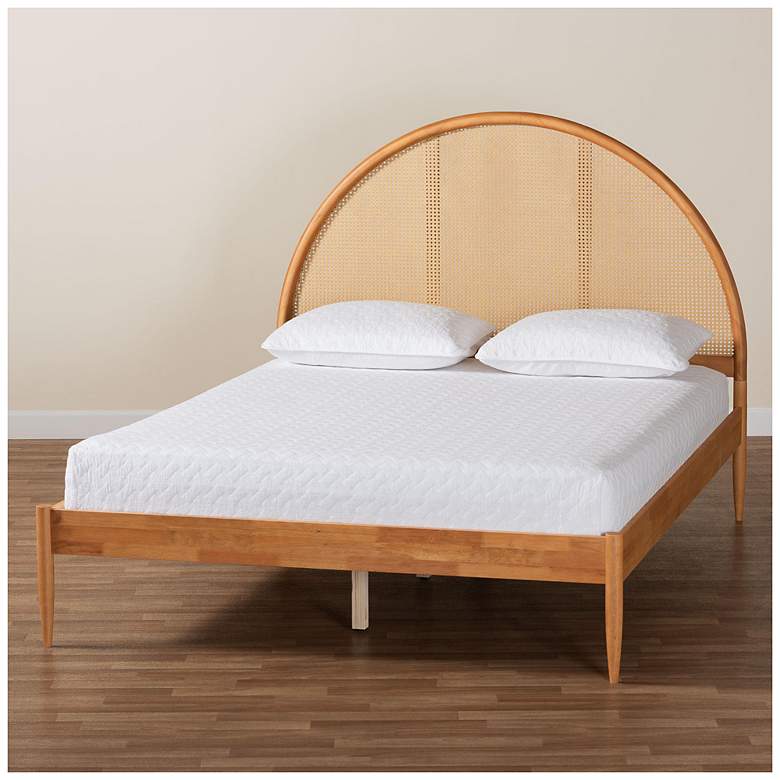Image 1 Baxton Studio Wrenley Japandi Oak Brown Wood Queen Bed with Antique Rattan
