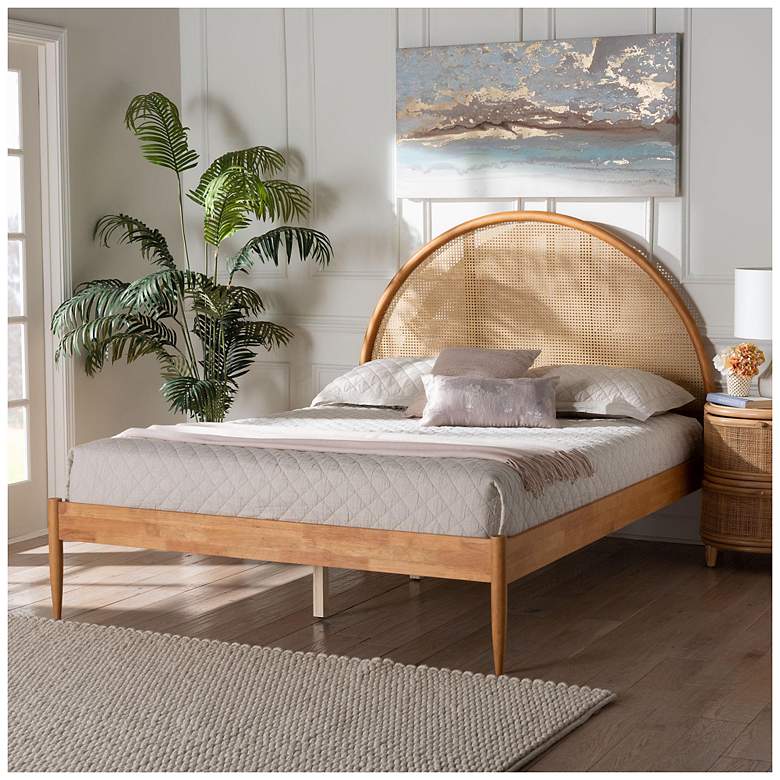 Image 3 Baxton Studio Wrenley Japandi Oak Brown Wood Queen Bed with Antique Rattan more views