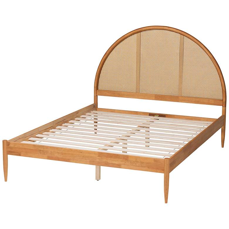 Image 5 Baxton Studio Wrenley Japandi Oak Brown Wood Queen Bed with Antique Rattan more views