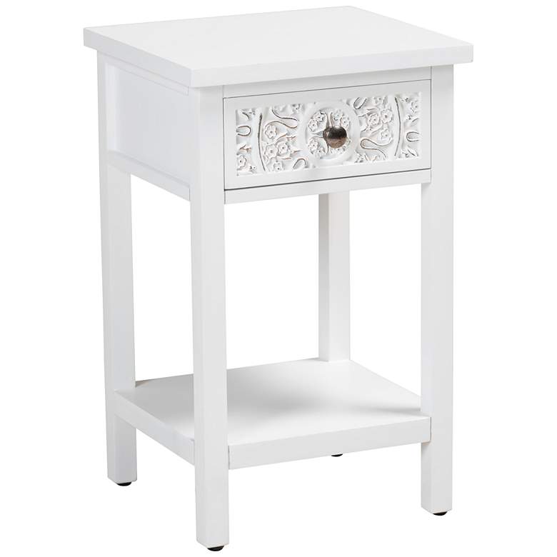 Image 2 Baxton Studio Yelena 13 3/4"W White Wood 1-Drawer End Table