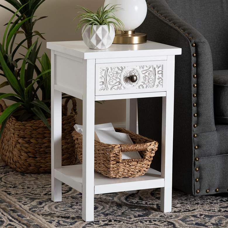 Image 1 Baxton Studio Yelena 13 3/4"W White Wood 1-Drawer End Table