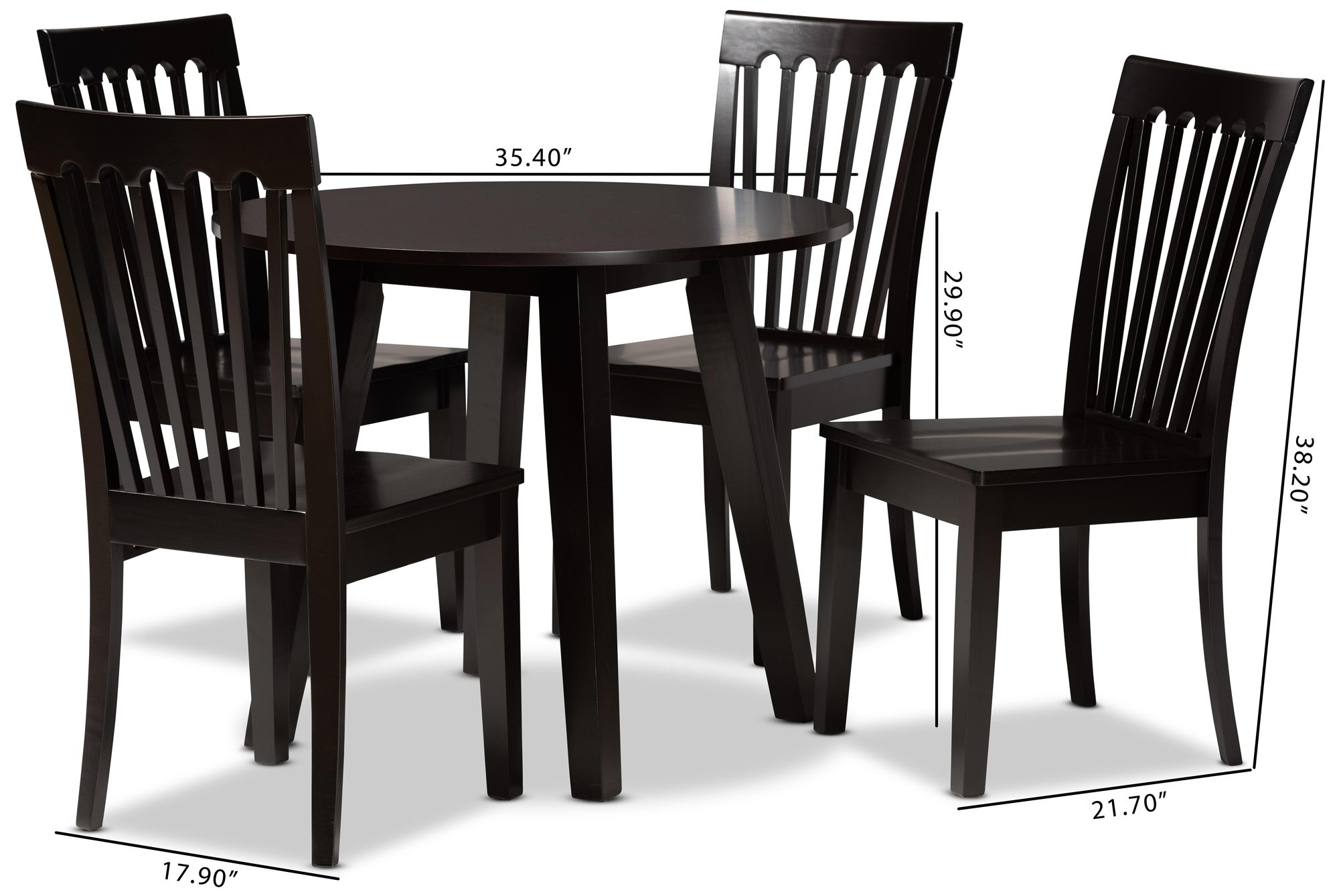 Baxton Studio Zala Dark Brown Wood 5-Piece Dining Set in scene