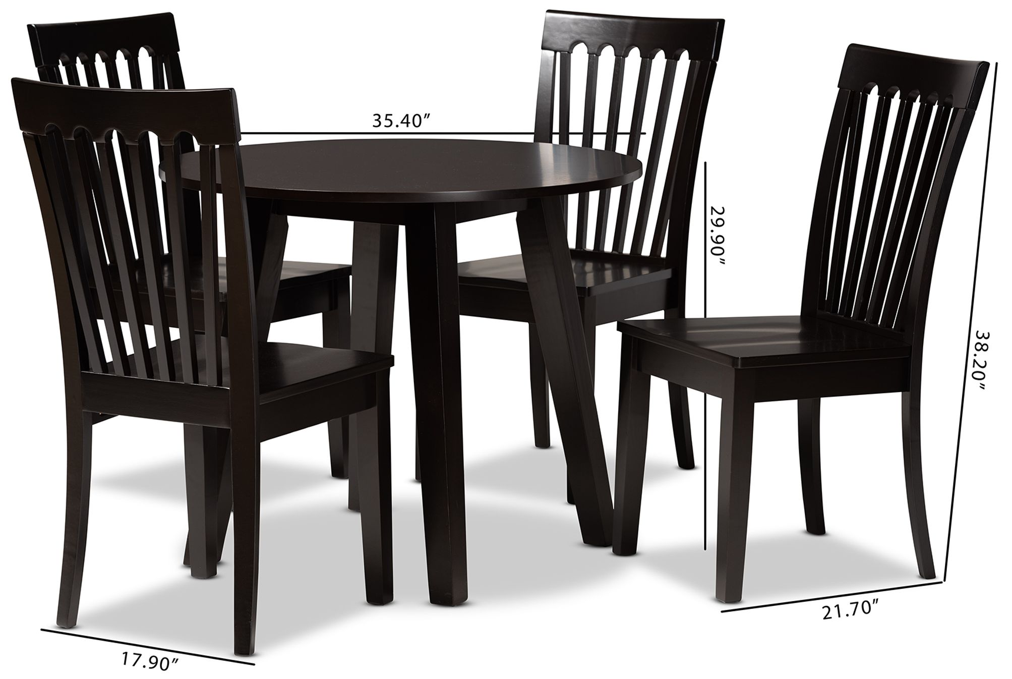 Baxton Studio Zala Dark Brown Wood 5-Piece Dining Set in scene