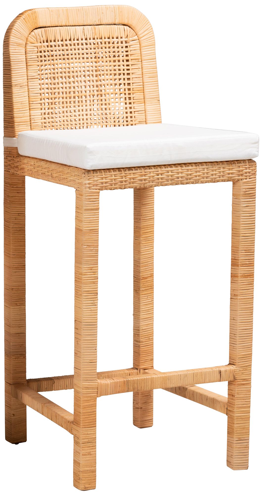 Image 2 Baxton Studio Zariah Natural Brown Rattan and Mahogany Wood Bar Stool