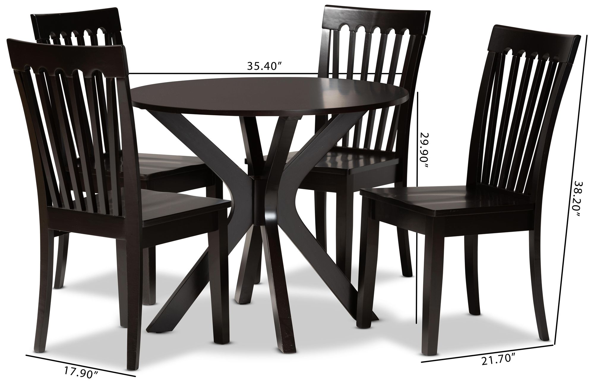 Baxton Studio Zora Dark Brown Wood 5-Piece Dining Set in scene
