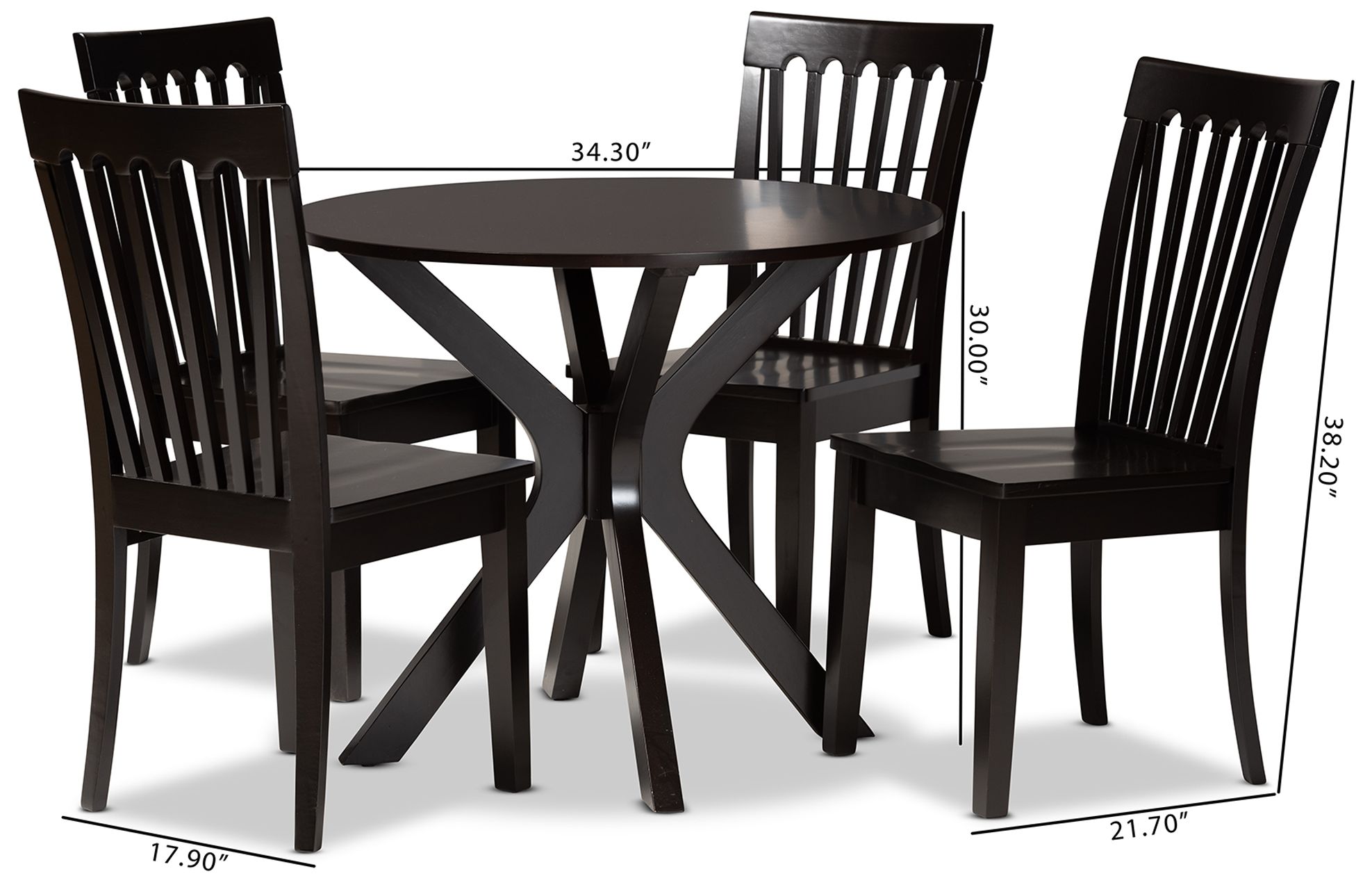 Baxton Studio Zora Dark Brown Wood 5-Piece Dining Set in scene