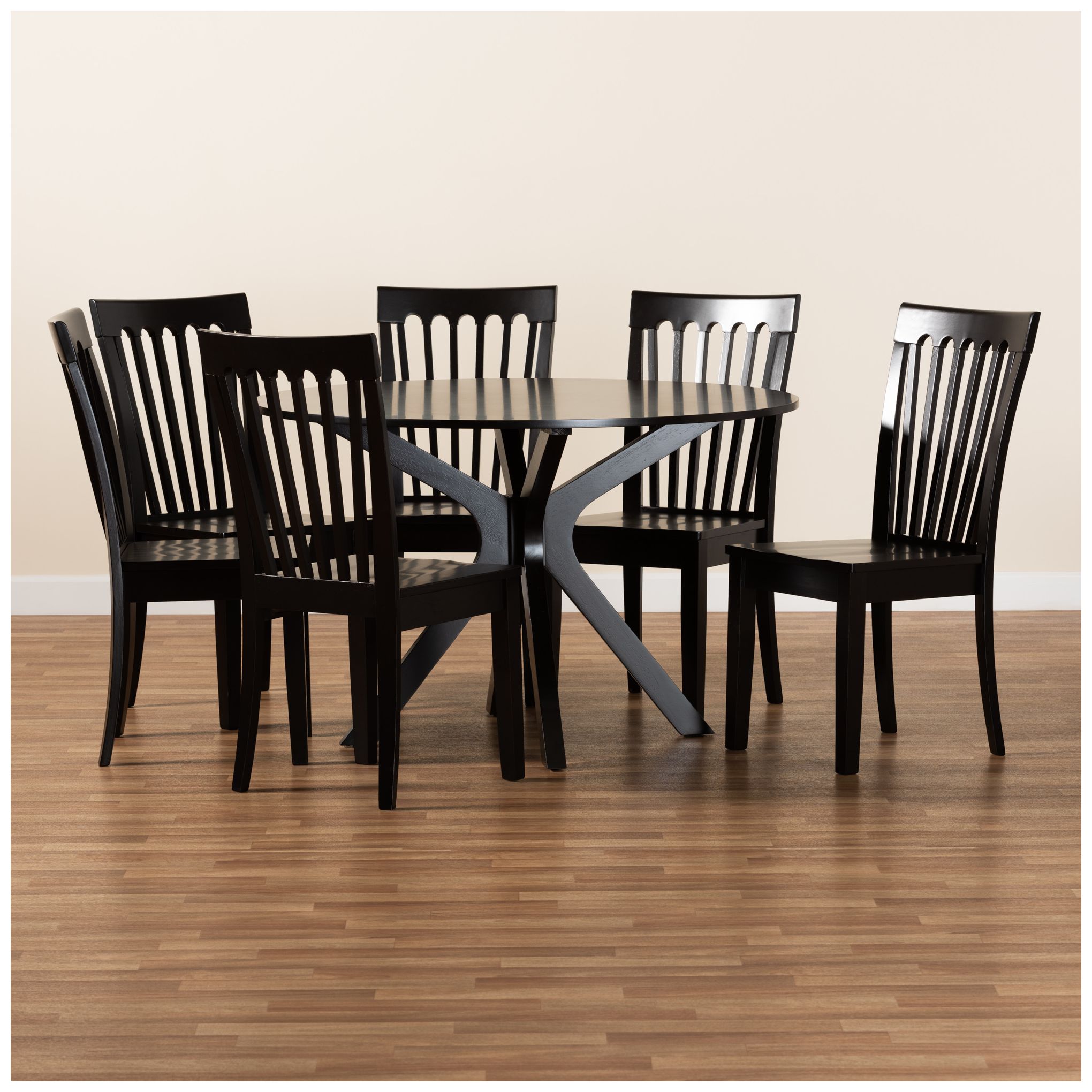 Baxton Studio Zora Dark Brown Wood 7-Piece Dining Set in scene