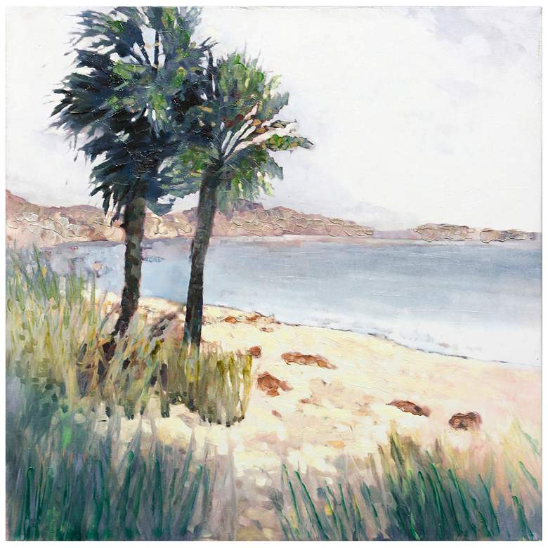 Image 1 Bay Palms 24 inch Square Hand-Painted Stretched Canvas Wall Art