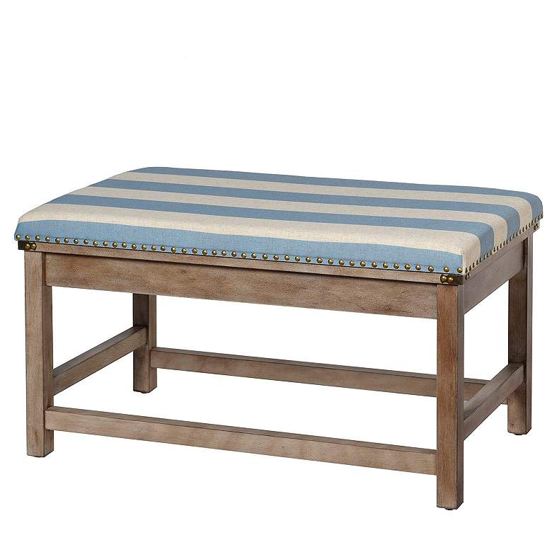 Image 2 Bay St. Louis 35.5" Wide Blue and Off-White Striped Upholstered Bench