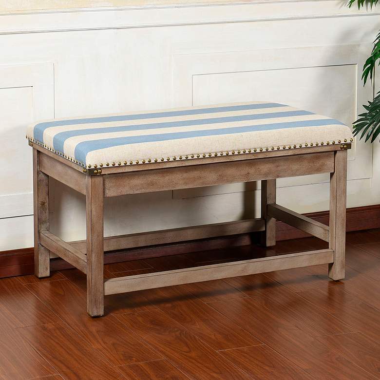 Image 1 Bay St. Louis 35.5" Wide Blue and Off-White Striped Upholstered Bench