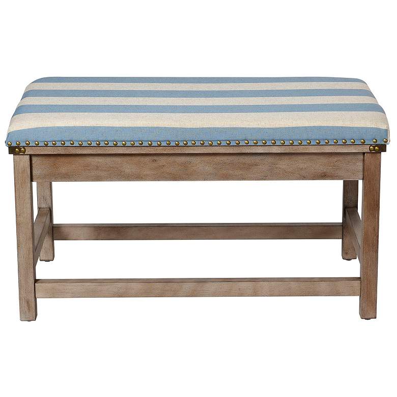 Image 3 Bay St. Louis 35.5" Wide Blue and Off-White Striped Upholstered Bench more views