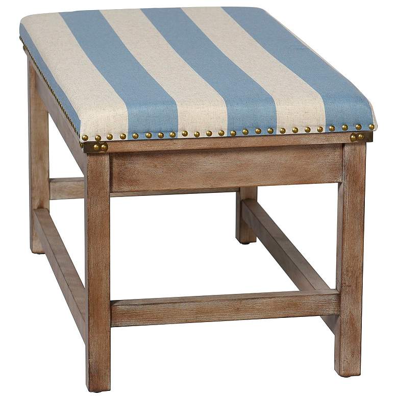 Image 4 Bay St. Louis 35.5" Wide Blue and Off-White Striped Upholstered Bench more views