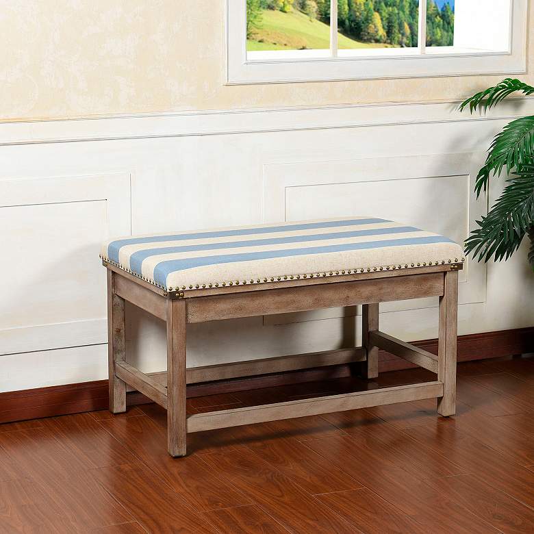 Image 7 Bay St. Louis 35.5" Wide Blue and Off-White Striped Upholstered Bench more views