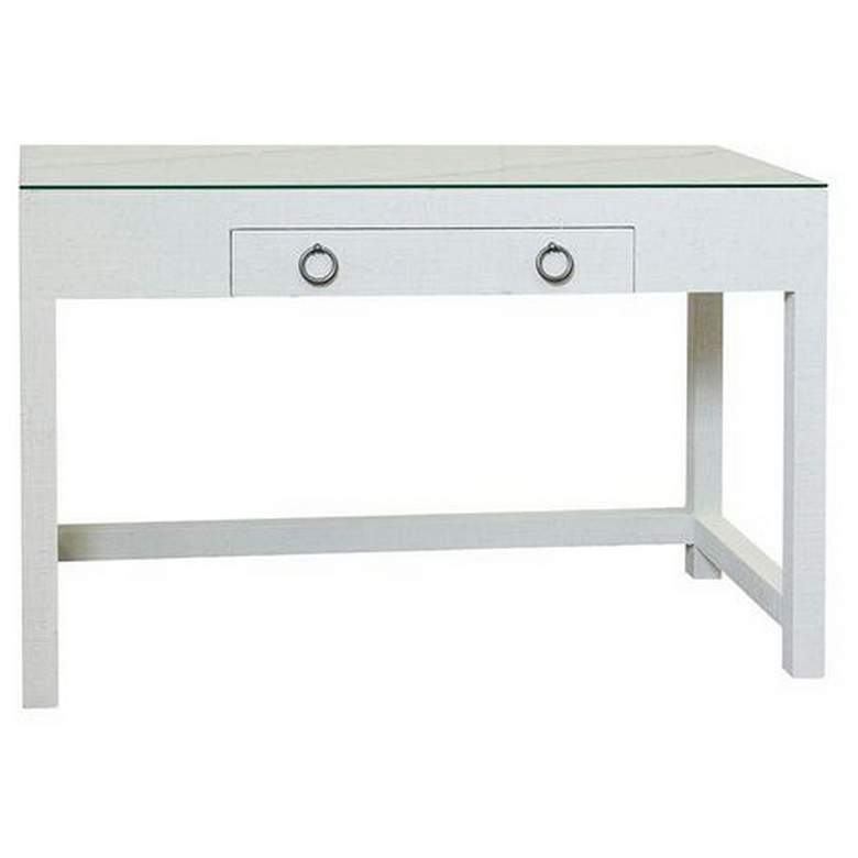 Image 1 Bay St. Louis Bone Gray Gray and Silver Leaf Woven Raffia Glass Top Desk