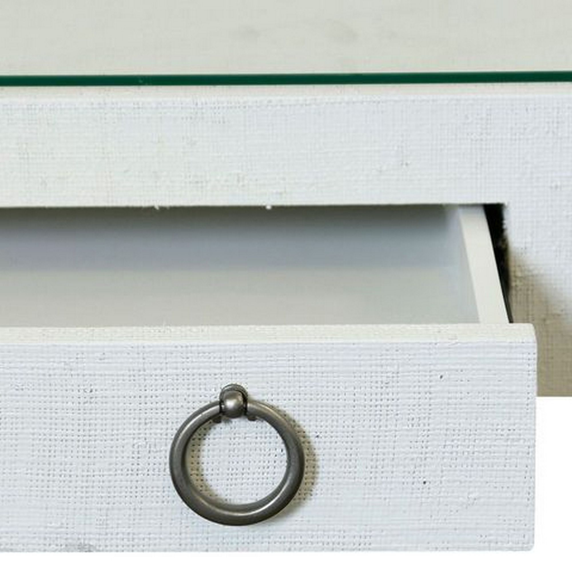 Image 2 Bay St. Louis Bone Gray Gray and Silver Leaf Woven Raffia Glass Top Desk more views