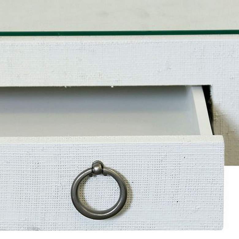 Image 2 Bay St. Louis Bone Gray Gray and Silver Leaf Woven Raffia Glass Top Desk more views