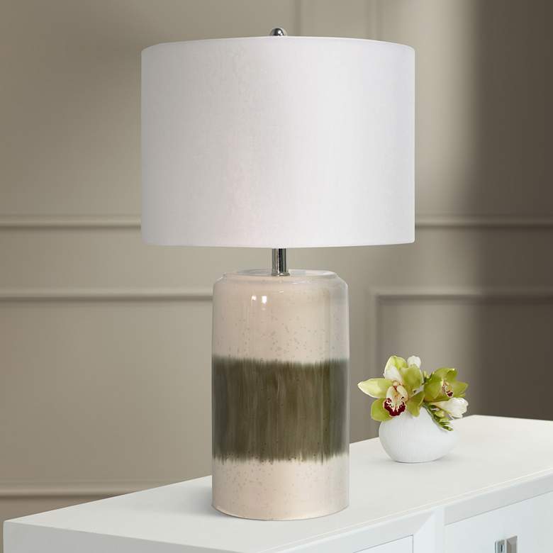 Image 1 Bay St.Louis Cream and Khaki Strip Ceramic Table Lamp