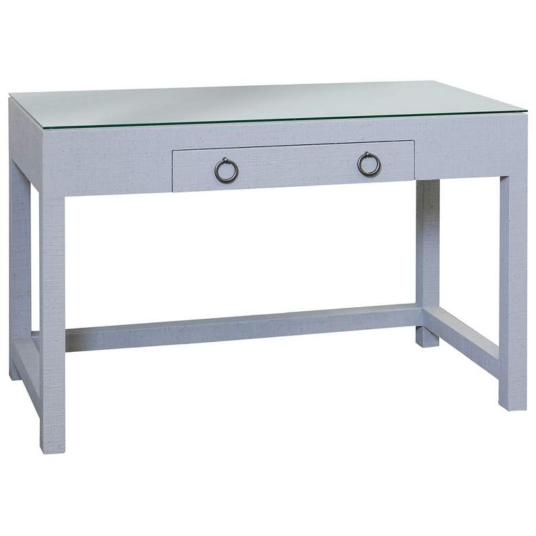 Image 1 Bay St. Louis Shadow Gray and Silver Leaf Woven Raffia Glass Top Desk