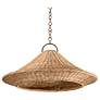 Baychester 32"W Bronze Leaf Pendant Light w/ Rattan Shade