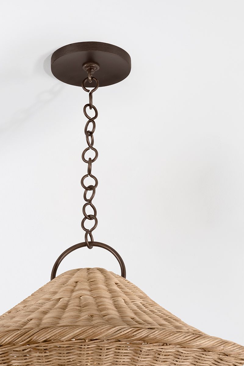 Image 4 Baychester 32"W Bronze Leaf Pendant Light w/ Rattan Shade more views