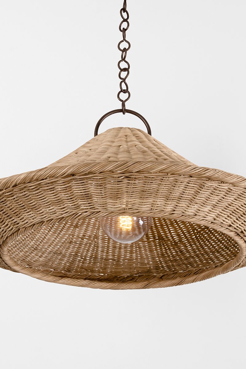 Image 6 Baychester 32"W Bronze Leaf Pendant Light w/ Rattan Shade more views