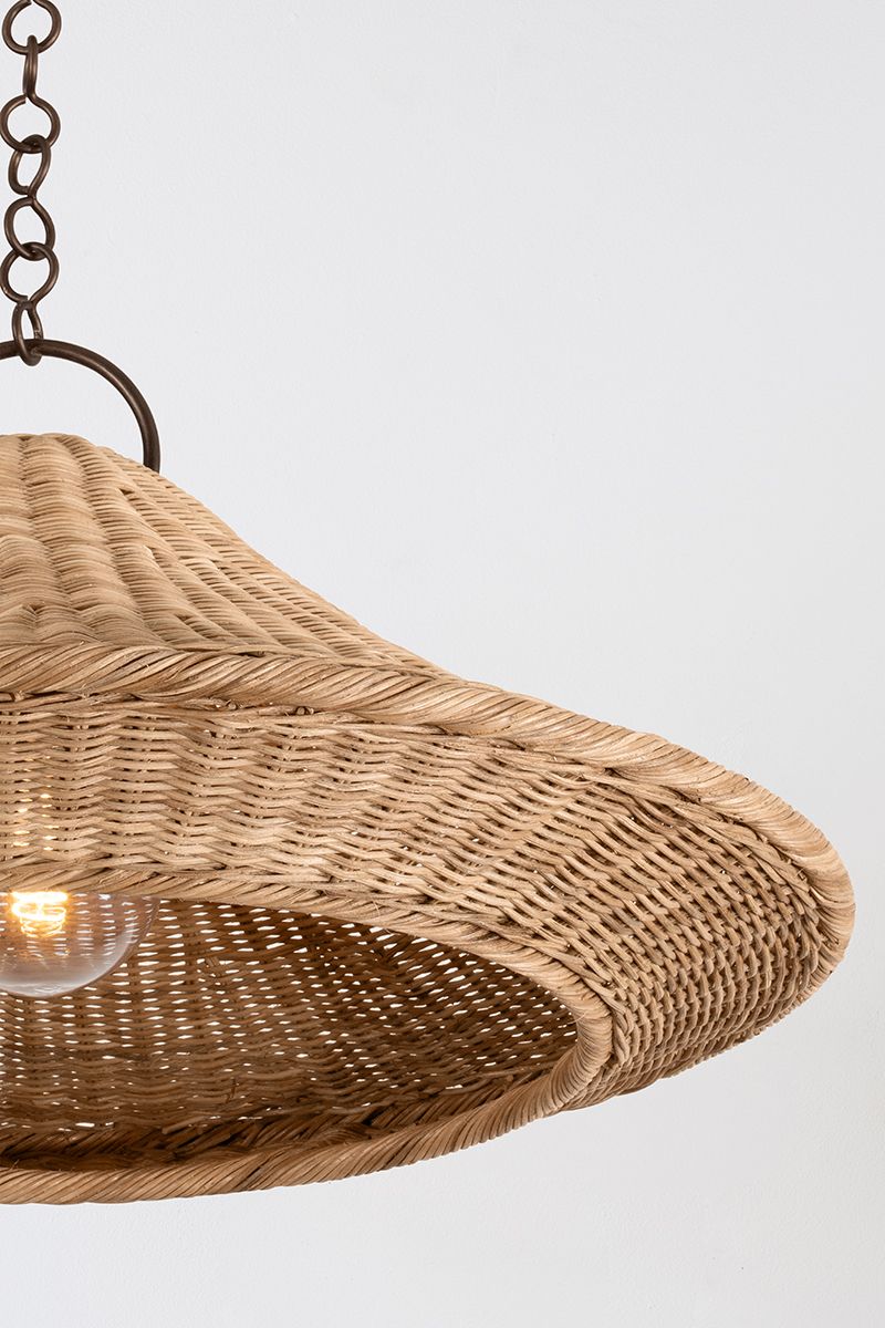 Image 7 Baychester 32"W Bronze Leaf Pendant Light w/ Rattan Shade more views