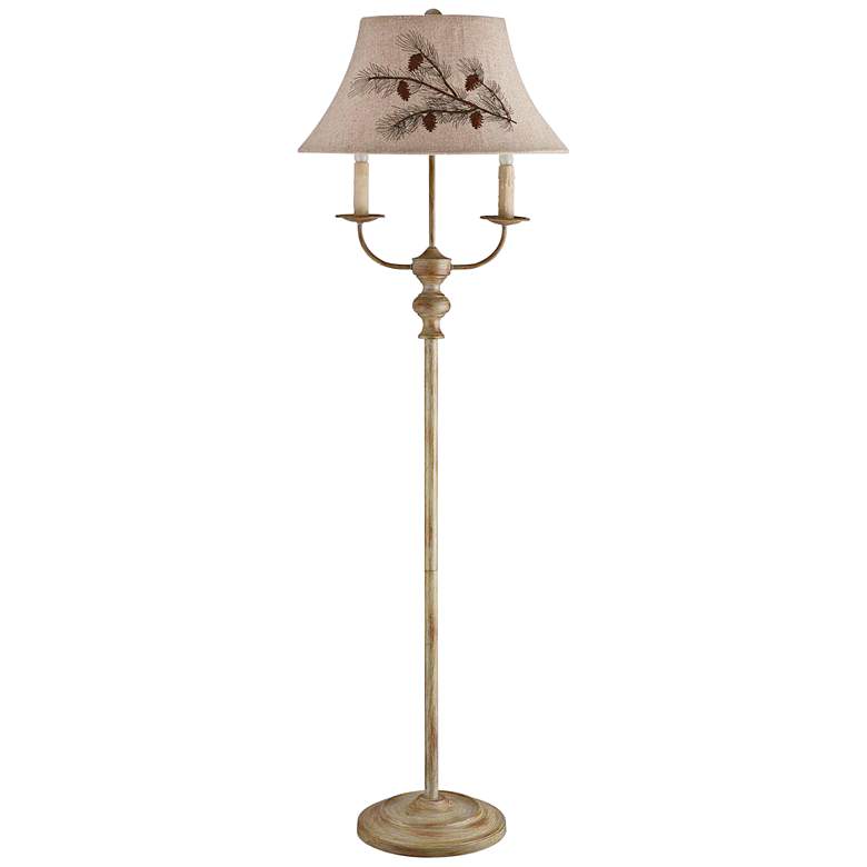 Image 1 Bayfield Taupe Metal Floor Lamp with Pinecone Pattern Shade