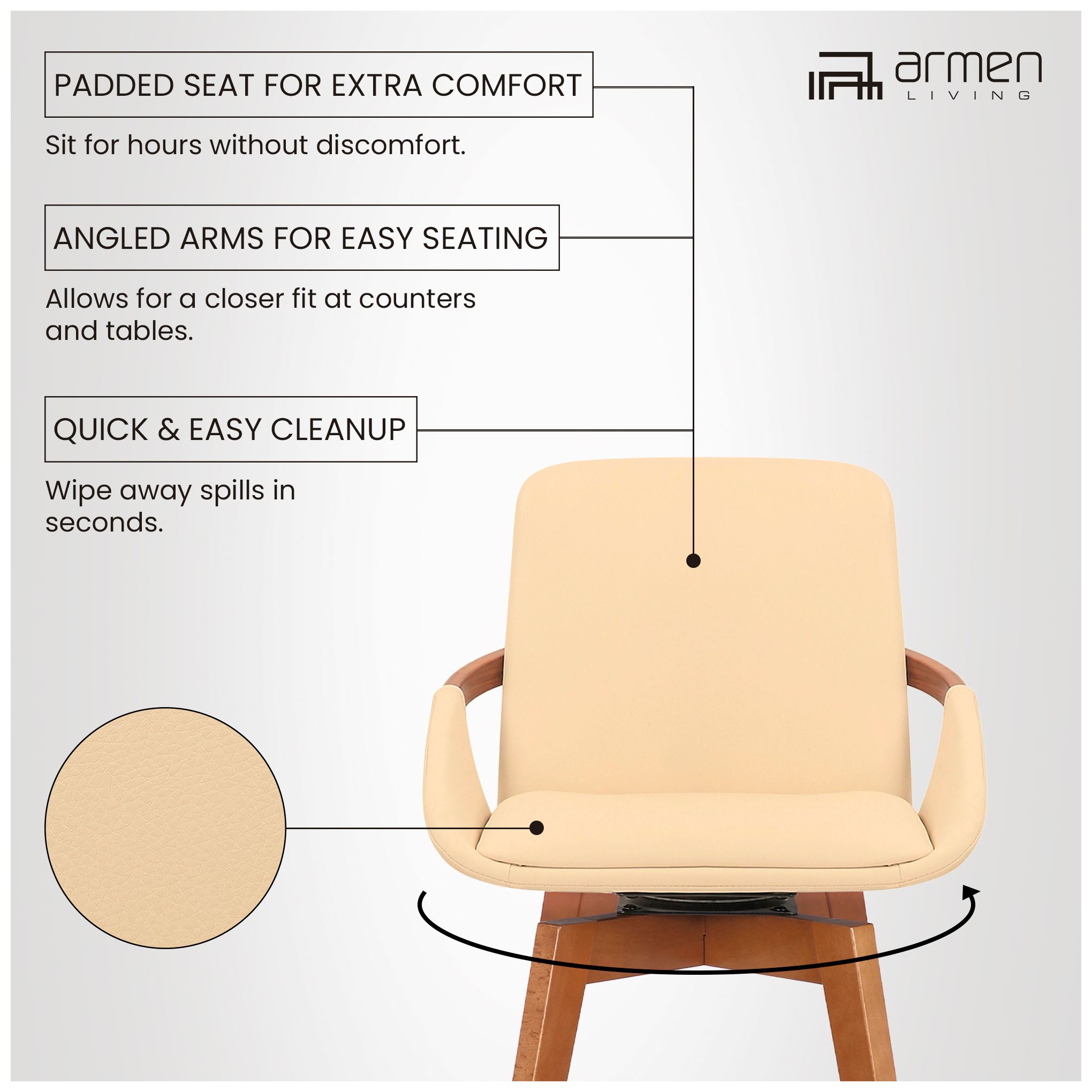 Baylor 27" Cream Faux Leather Swivel Counter Stool