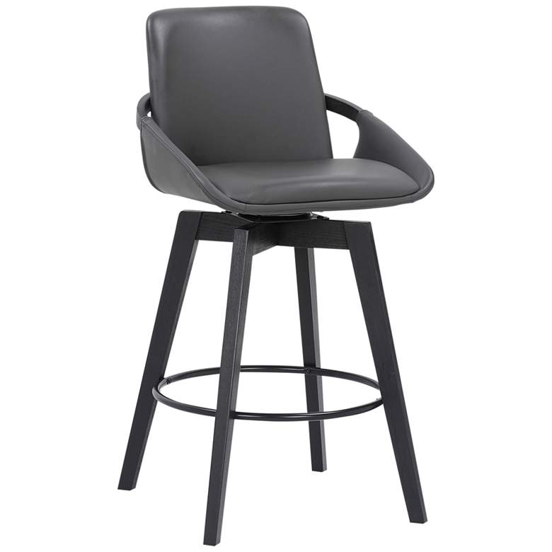 Image 1 Baylor 27 inch Gray Faux Leather Swivel Black Wood Counter Stool