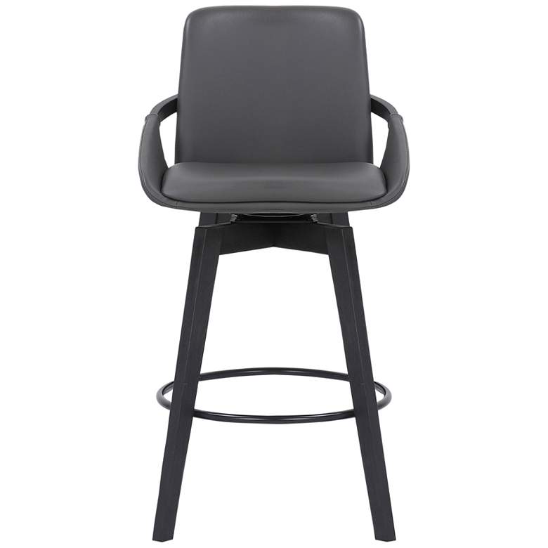 Image 2 Baylor 27 inch Gray Faux Leather Swivel Black Wood Counter Stool more views