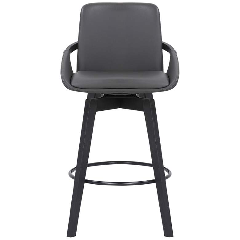 Image 2 Baylor 27" Gray Faux Leather Swivel Black Wood Counter Stool more views