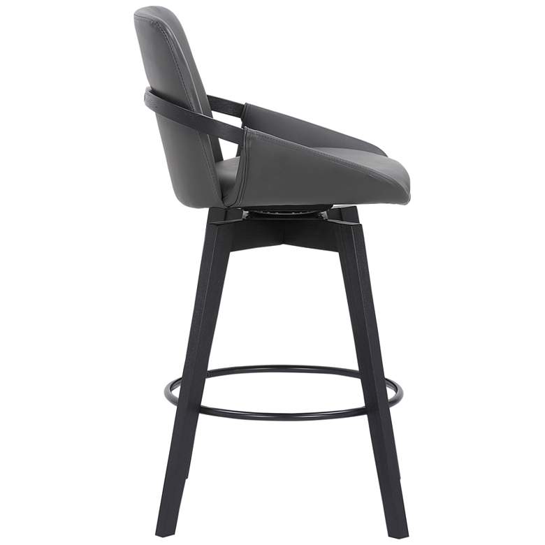 Image 3 Baylor 27" Gray Faux Leather Swivel Black Wood Counter Stool more views