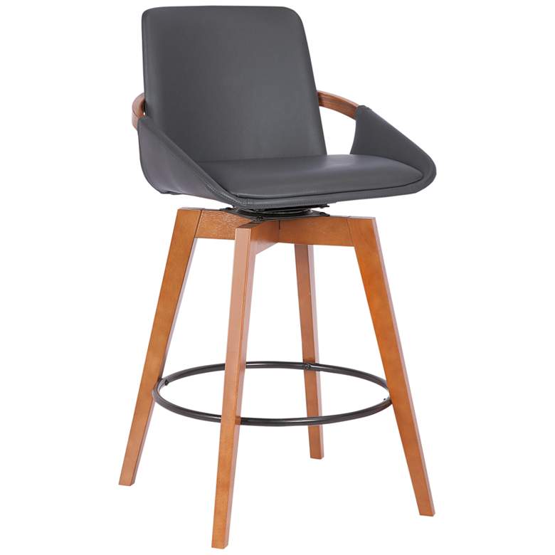 Image 1 Baylor 27" Gray Faux Leather Walnut Wood Counter Stool