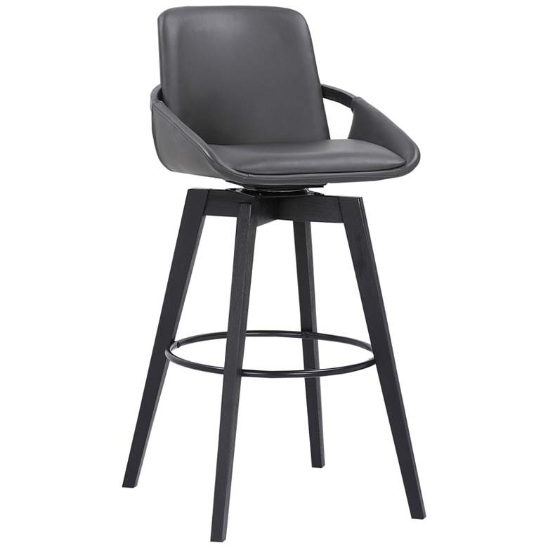 Image 1 Baylor 30 1/2 inch Gray Faux Leather Black Wood Swivel Bar Stool