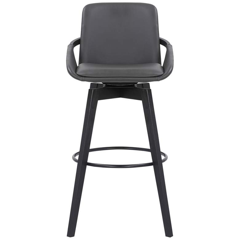 Image 2 Baylor 30 1/2 inch Gray Faux Leather Black Wood Swivel Bar Stool more views