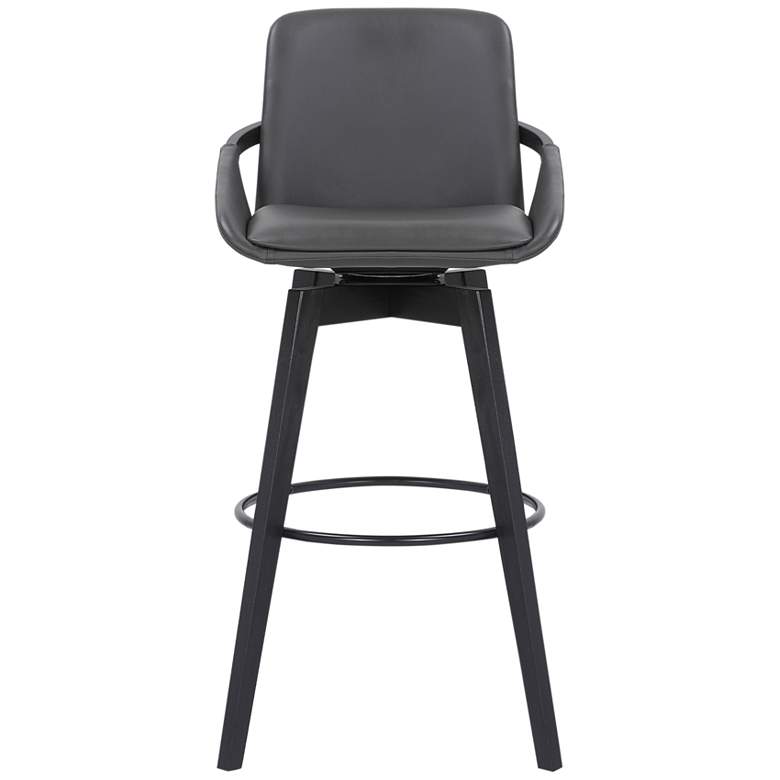 Image 2 Baylor 30 1/2" Gray Faux Leather Black Wood Swivel Bar Stool more views
