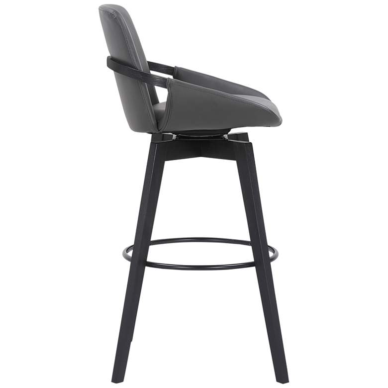 Image 3 Baylor 30 1/2" Gray Faux Leather Black Wood Swivel Bar Stool more views