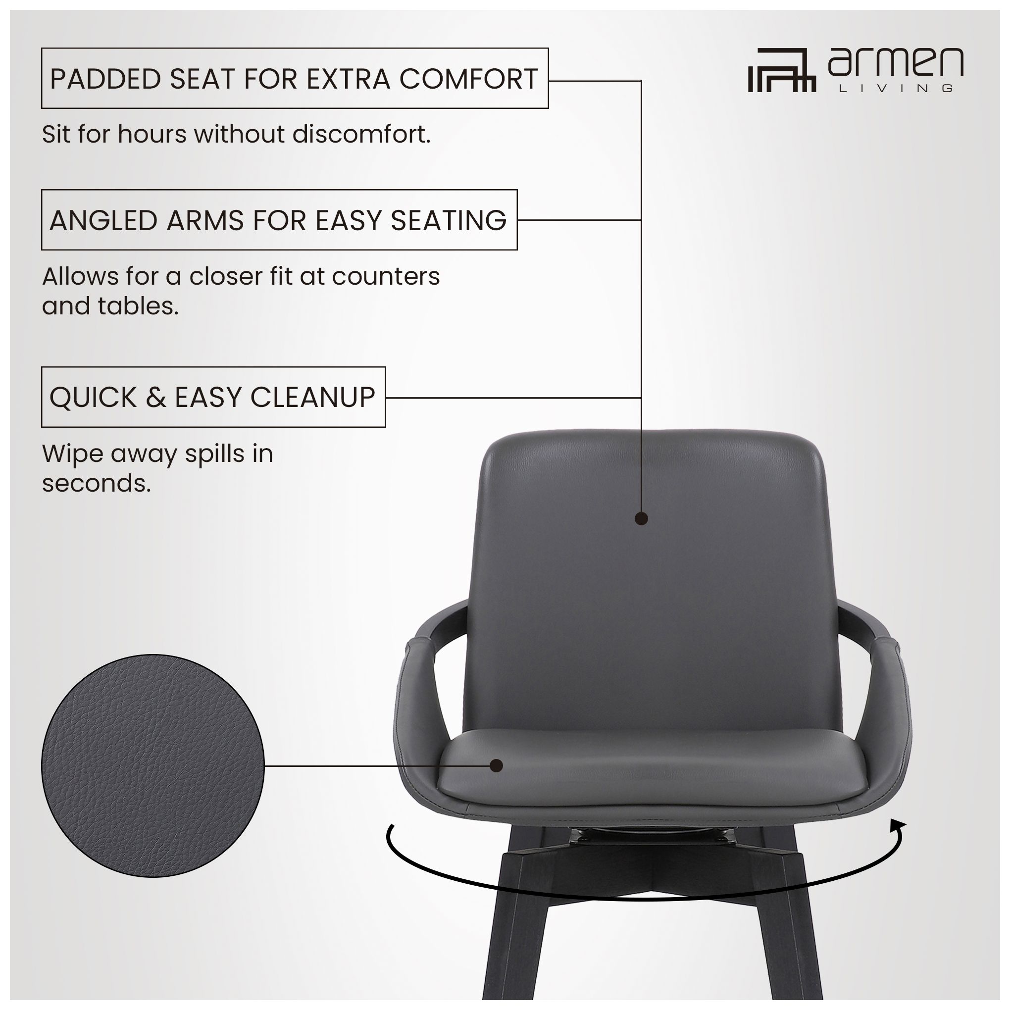 Image 6 Baylor 30 1/2" Gray Faux Leather Black Wood Swivel Bar Stool more views