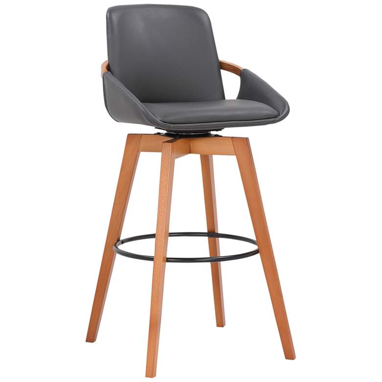 Image 1 Baylor 30 1/2 inch Gray Faux Leather Walnut Wood Bar Stool