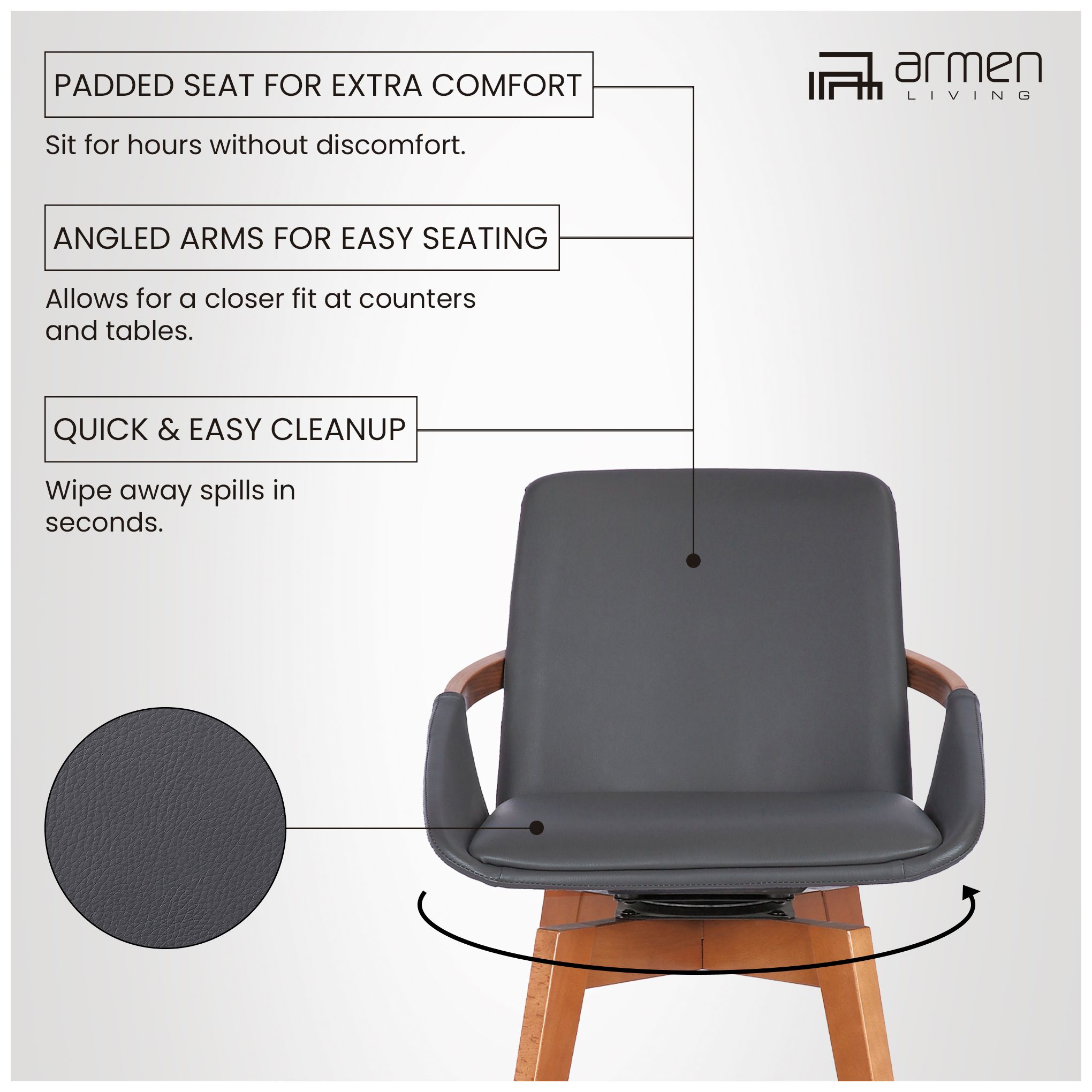 Image 6 Baylor 30 1/2" Gray Faux Leather Walnut Wood Bar Stool more views