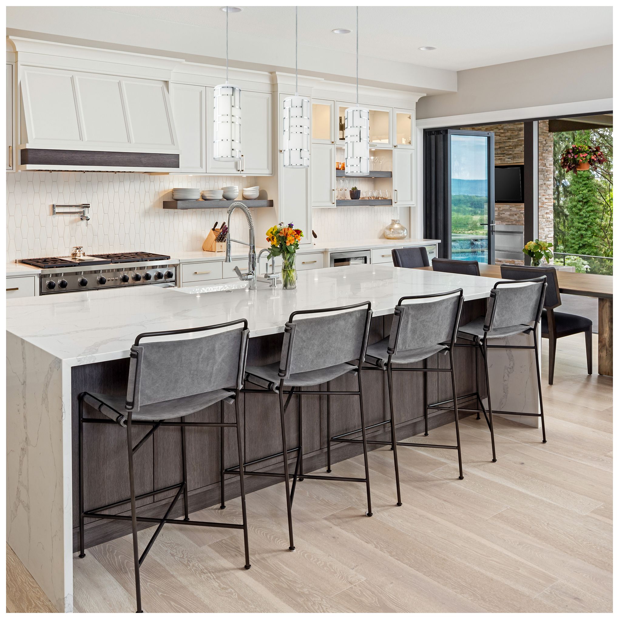 Bayman - 3-Light Multi Light Pendant - Chrome - White DÃ©cor Glass