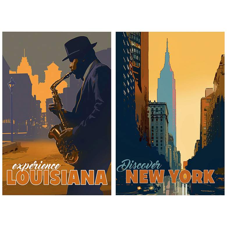Image 2 Bayou and New York 24 inch x 36 inch 2-Piece Glass Wall Art Set