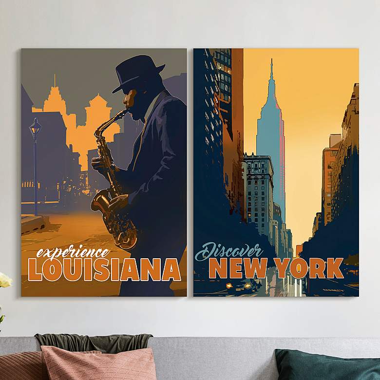 Image 1 Bayou and New York 24 inch x 36 inch 2-Piece Glass Wall Art Set
