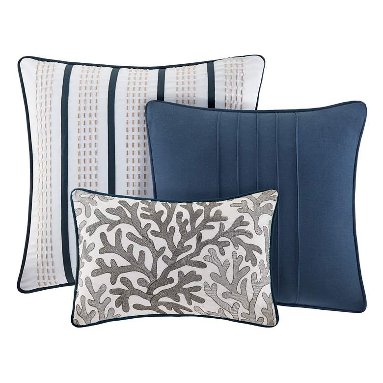 Image 6 Bayside Blue Cotton Sateen Queen 7-Piece Comforter Set more views