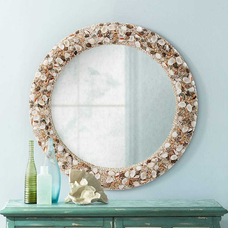 Image 1 Bayside Tri-Tone 31 inch Round Natural Shell Wall Mirror