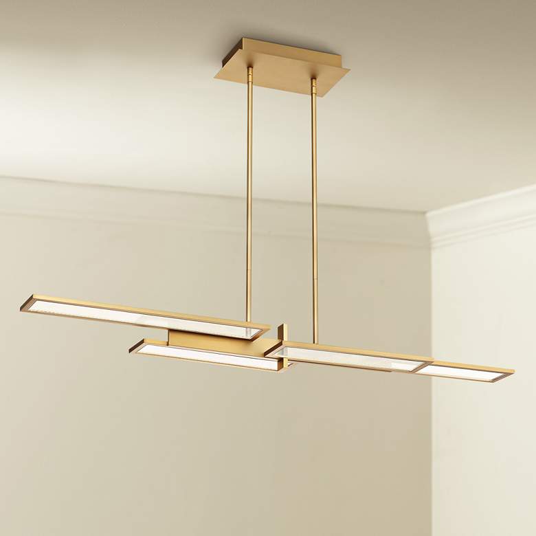 Image 1 Bayswater 46"W Satin Gold 4-Light LED Island Pendant Light