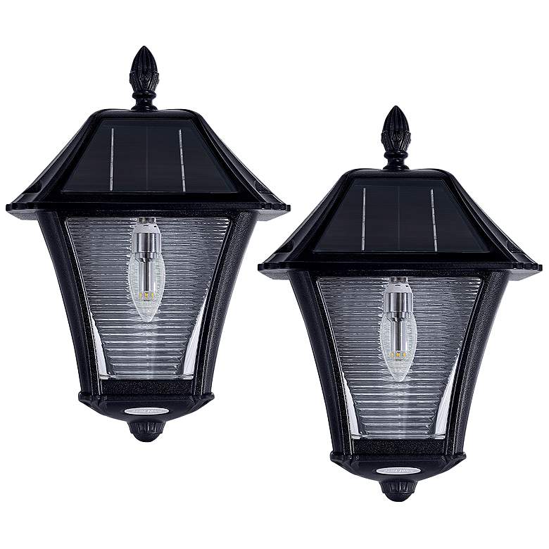 Image 1 Baytown II Bulb 15"H Black GS LED Solar Wall Lights Set of 2