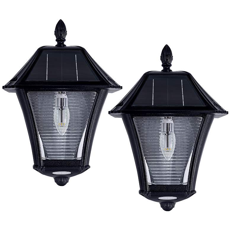 Image 1 Baytown II Bulb 15 inchH Black GS LED Solar Wall Lights Set of 2