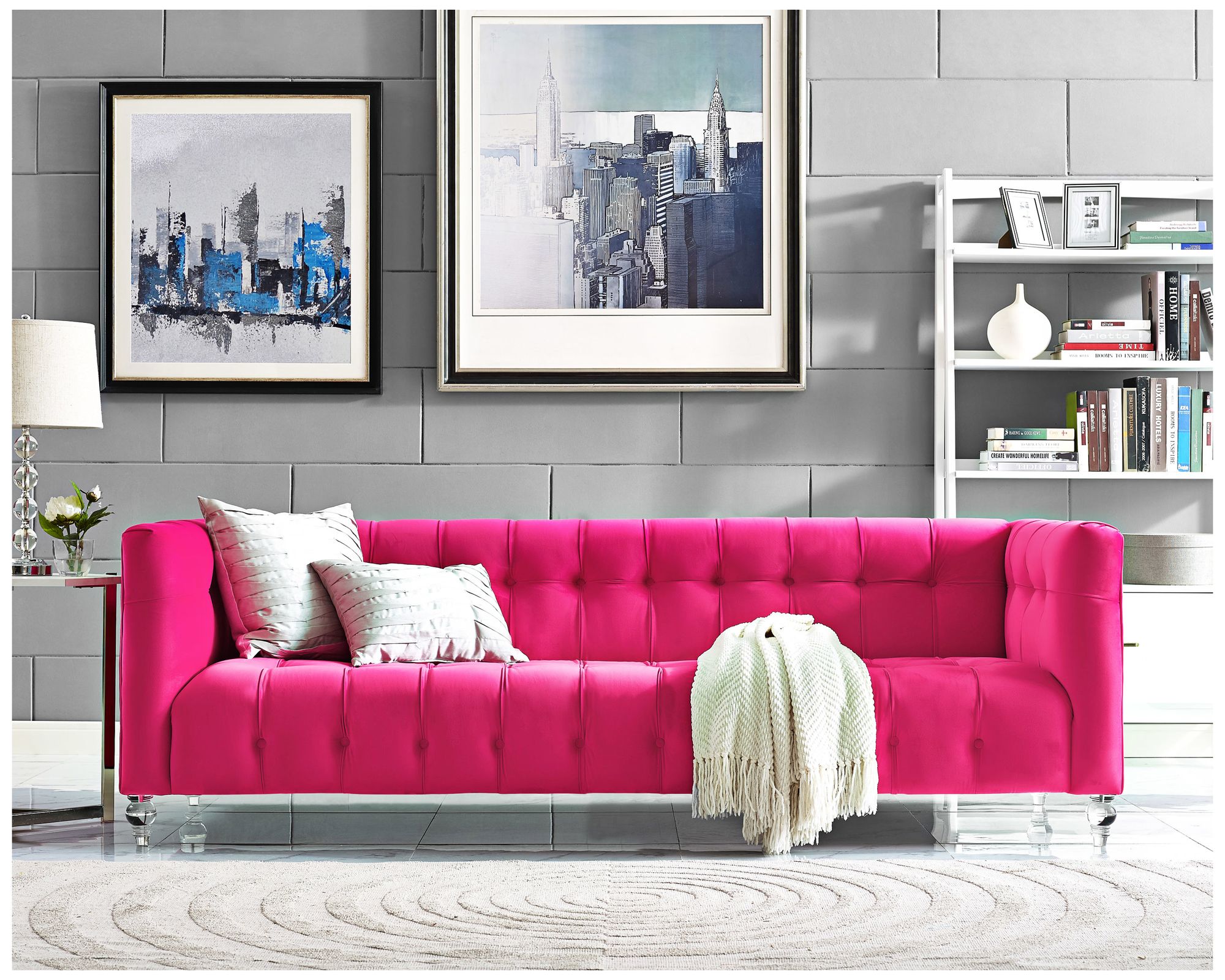 Bea Pink Velvet Tufted Sofa 20N61 Lamps Plus